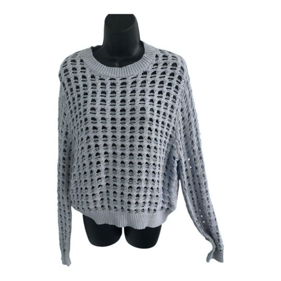 Sincerely Jules blue fishnet crochet mesh crew neck long sleeve sweater size XL - Picture 3 of 14